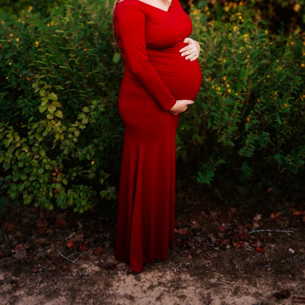 Elegant Burgundy Maternity Long Sleeve Dress
